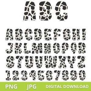 Alfabeto de vaca / Letras de vaca / Fuente de vaca / Estampado de vaca / Patrón de vaca / Números de vaca / Letras de piel de vaca / Imágenes PNG y JPG / Descarga digital