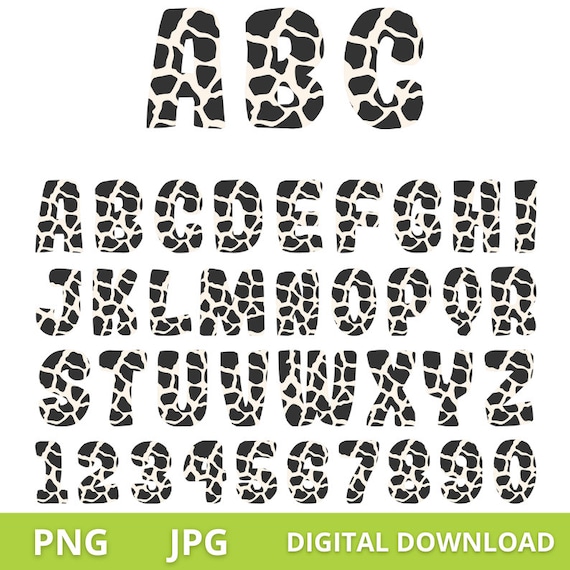 Cow Alphabet | Cow Letters | Cow Font | Cow Print | Cow Pattern | Cow Numbers | Cow Skin Letter | PNG and JPG Images | Digital Download