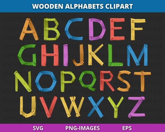 Wooden alphabet clipart, Wooden Letters, Wooden Font, Wooden Letters clipart, Alphabet Clipart, Letter clipart, Instant Download SVG and PNG