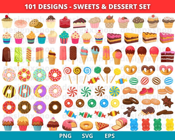 Sweets clipart, Dessert clipart, Sweet and Dessert clipart, Food clipart, Candy clipart, popsicle clipart, Cupcake, Donut, Ice-cream, Muffin