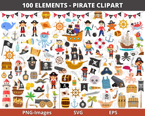 Pirate clipart, Pirate svg bundle, Pirate SVG, Pirate party clipart, Pirate Ship, Pirate Boy, Parrot, Pirate Girl, Treasure, Boat clipart