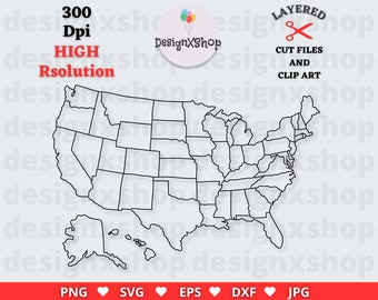 USA Map Outline SVG: Vector Clipart Cut File (Digital Download)