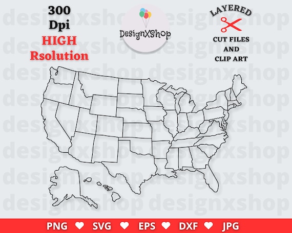 United States of America Svg File For Cricut, Silhouette, USA Map Outline Svg Cut File, Vector Clipart- Instant Digital Download