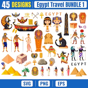 Egypt Travel SVG Bundle | Egyptian Clipart Bundle | 45 Ancient Egypt Designs | SVG PNG Eps | Cricut Digital Download