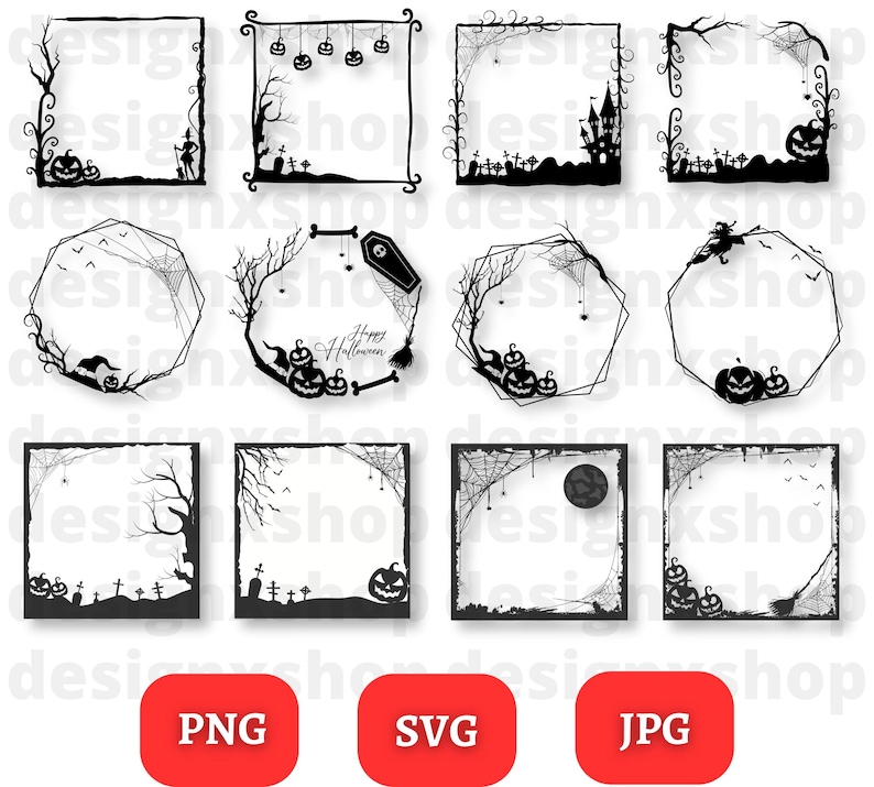 Halloween Frame SVG Bundle: Spooky Clipart, Geometric Vector (digital ...