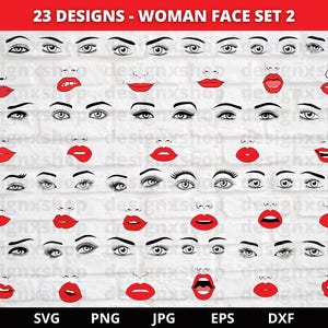 Frau Gesicht SVG, Frau geschnitten Datei, Frau Kopf Blatt, Wimpern Zeichen, Lippen Zeichen, Gesicht, Mädchen Gesicht Zeichen, Augen Auge, Sofort Download Datei für Cricut