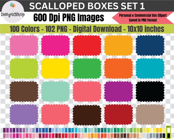 Scalloped Boxes Clipart, Bracket Frames Clipart, Frame clipart, Rainbow Frame Planner Clipart, Label clipart, Digital Download PNG