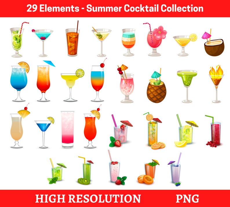 Cocktails Clipart Summer Clipart Summer Cocktail Clipart | Etsy