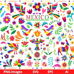 Mexican Otomi Clipart, Otomi clipart, Mexico clipart, Colorful Mexican Flowers, Floral clipart, Cinco de Mayo, Fiesta clipart, Digital Files