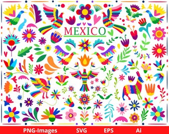 Mexican Otomi Clipart, Otomi clipart, Mexico clipart, Colorful Mexican Flowers, Floral clipart, Cinco de Mayo, Fiesta clipart, Digital Files