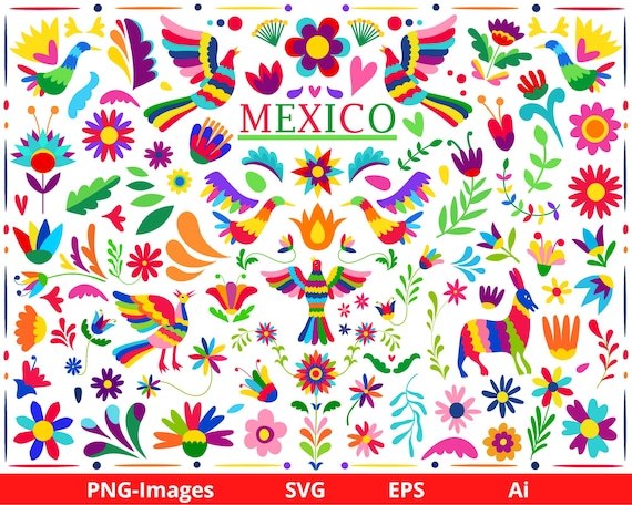 Mexican Otomi Clipart, Otomi clipart, Mexico clipart, Colorful Mexican Flowers, Floral clipart, Cinco de Mayo, Fiesta clipart, Digital Files