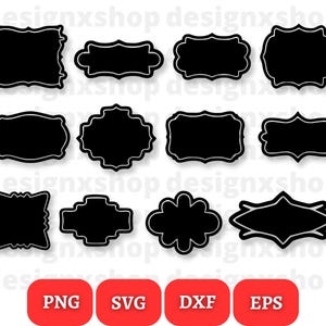 May include: Set of 10 black and white frame SVG cut files. The frames are various shapes and sizes, including square, rectangle, oval, and heart. The frames are perfect for adding a touch of elegance to your crafts.