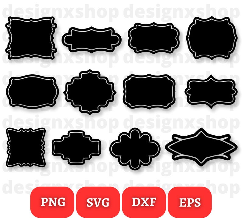 May include: Set of 10 black and white frame SVG cut files. The frames are various shapes and sizes, including square, rectangle, oval, and heart. The frames are perfect for adding a touch of elegance to your crafts.