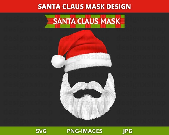 Santa Claus Transparent Christmas Mask SVG, Santa Claus Face PNG, Santa Claus Face JPG, Instant Download