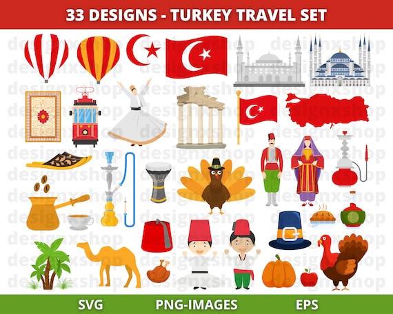 Turkey Clipart, Travel clipart, Thanksgiving Clipart, Autumn Clipart, Fall Clipart, Landmark, Turkey Characters Clipart, Instant Download