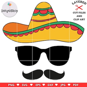 Cinco De Mayo Face SVG: Sombrero, Mustache Clip Art (Digital Download)