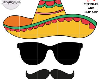 Cinco De Mayo Face SVG : sombrero, moustache clipart (téléchargement numérique)