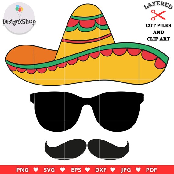 Cinco De Mayo Face SVG Cut File | commercial use | instant download | printable vector clip art | Cinco De Mayo SVG | Sombrero Shirt Print