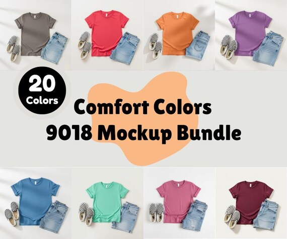 Comfort Colors C9018 Tshirt Mockup Bundle | 9018 Youth T-Shirt Mock-up Bundle | Real Product Mock | Trendy Minimal Neutral Styled Kids Shirt