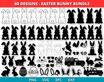 Easter Bunny SVG Bundle: 60 Rabbit Silhouette Designs (Digital Download)
