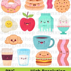 Kawaii Food Clipart, Food Clipart, Kawaii SVG Bundle, Cute Food Clipart ...