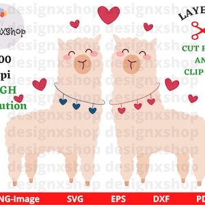Lama svg, svg alpaga, mama Lama svg, Lama Love Svg, lama svg de la Saint-Valentin, svg de la Saint-Valentin, mignon lama svg couper fichier, téléchargement numérique