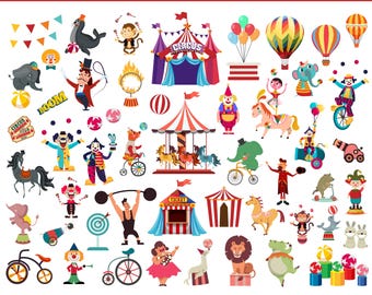 Circus SVG Bundle Set 2 | 52 Circus Clipart Designs | Carnival PNG, Clown, Big Top Tent, Animals, Party Decor SVG for Cricut & Silhouette