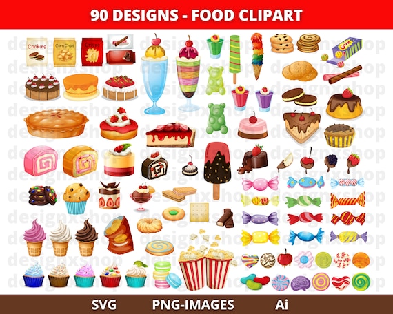 Food clipart, Candy clipart, Ice-cream clipart, Cake clipart, cupcakes, cookies, Sweets clipart, party clipart, Birthday, SVG and PNG File