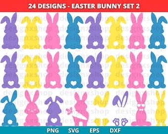 Easter Bunny SVG Bundle: 24 Designs, Rabbit Silhouette (Digital Download)