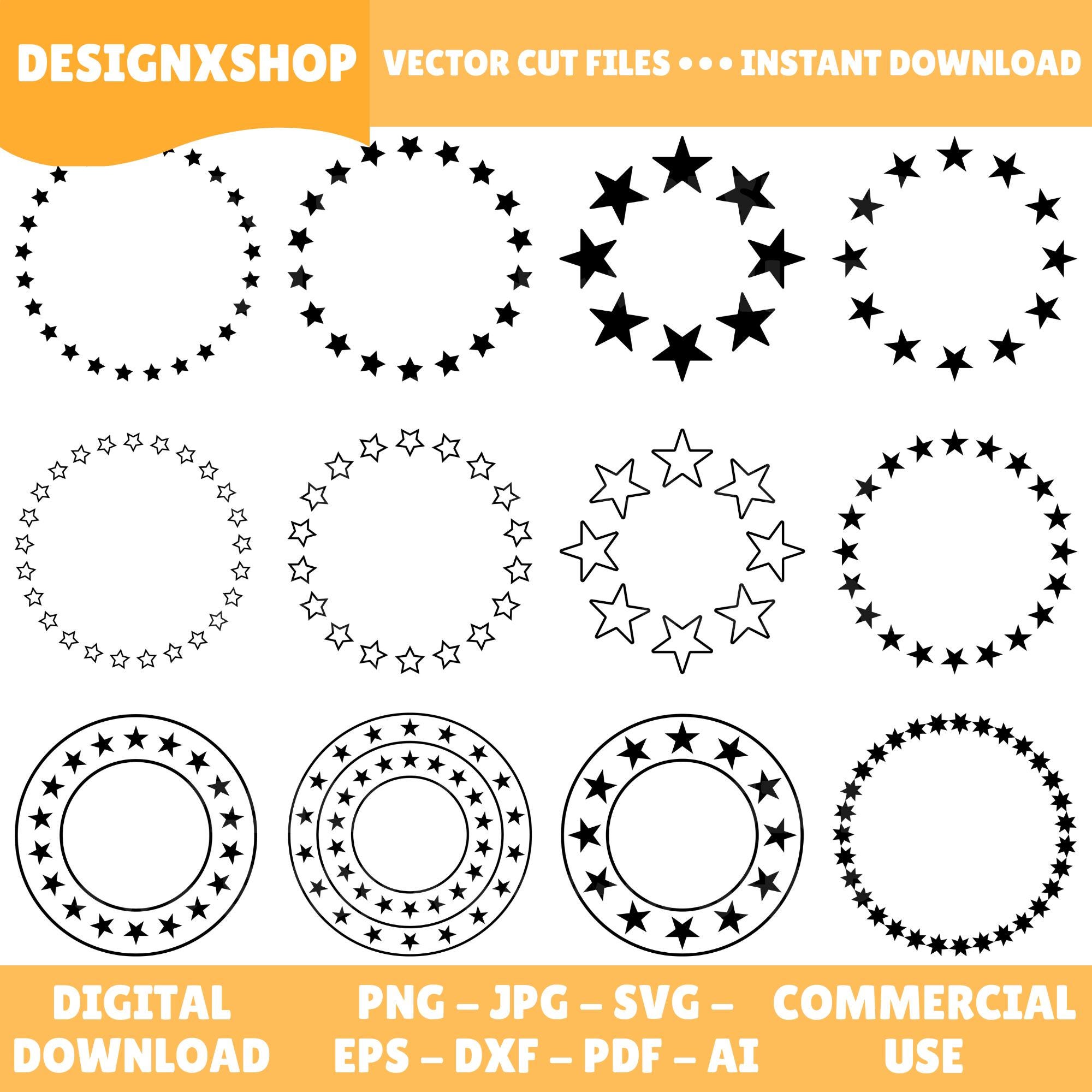 Svg Star Rounded Tips Star SVG Bundle, Star Circle Frame Svg, Star Wreath Border Cut Files ...