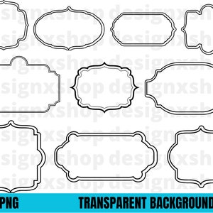 May include: Set of nine black and white decorative frames with ornate borders. The frames are perfect for adding a touch of elegance to any project.