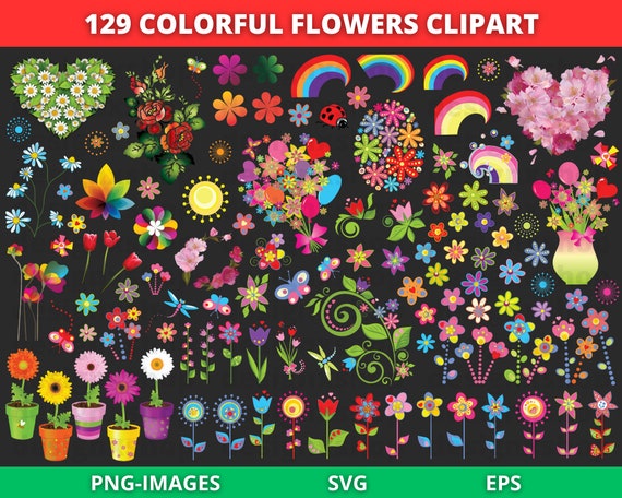 Floral Bundle, Colorful Flower Bundle, Flowers Clipart, Floral Clipart, Sublimation, Party Decorations, Instant Download SVG and PNG File