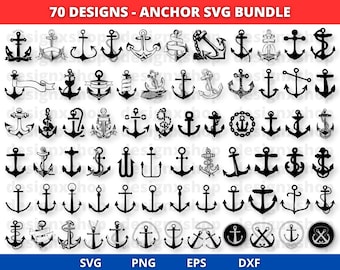 Anchor SVG Bundle: 70 Nautical Designs (Digital Download)