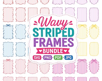 Wavy Striped Frames Bundle | 72 Preppy Scalloped Stripe Frames | Coquette Bow Frame Clipart | Canva Cricut Sublimation SVG PNG JPG Pdf