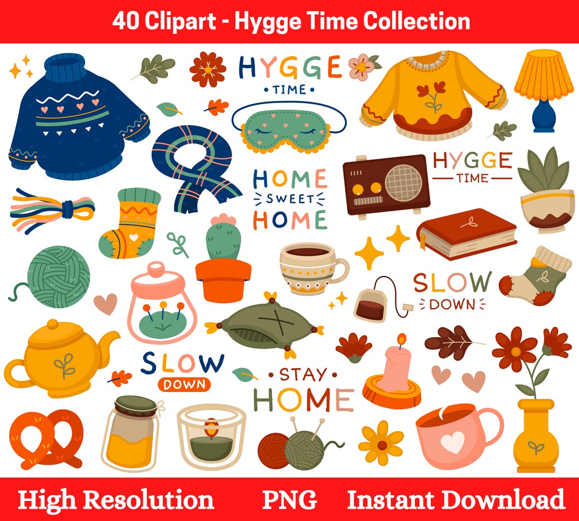 Hygge Time Clipart, Hygge Clipart, Cozy Time, Winter Clipart, Autumn