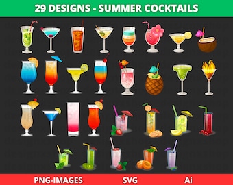 Summer Cocktails Clipart: Tropical Drink Graphics (SVG & PNG)