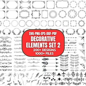 Decoratieve elementen SVG-bundel, scheidingslijnen randen Svg, tekstscheiding Svg, pijl Svg, grens Svg, ornamenten svg, bloeit SVG, Cricut-bestand