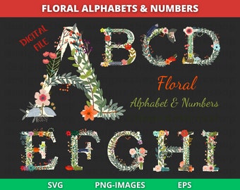 Floral Alphabet Clipart: SVG, PNG, EPS Files (Instant Download)