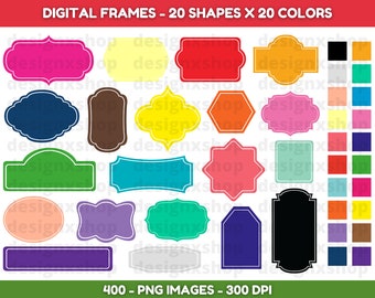 Colorful Frame Clipart: 400 Hand-Drawn PNG Images (Digital Download)