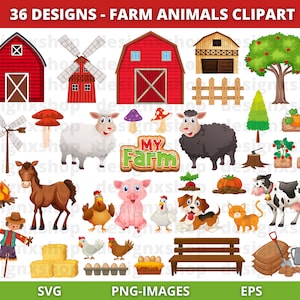 Clipart farmy, clipart zwierząt gospodarskich, clipart rolnika, życie na farmie, clipart zwierząt, zwierzęta na farmie, natychmiastowe pobieranie plików SVG i PNG