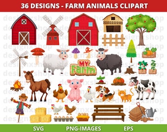 Farm clipart, farm animals clipart, farmer clipart, farm life, Animal clipart, Farmyard Animals, Instant Download SVG and PNG