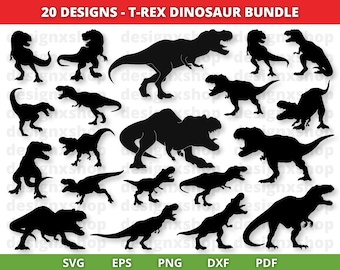 T-Rex Dinosaurier Silhouette SVG Bundle: 20 Clip Art Designs (digitaler Download)