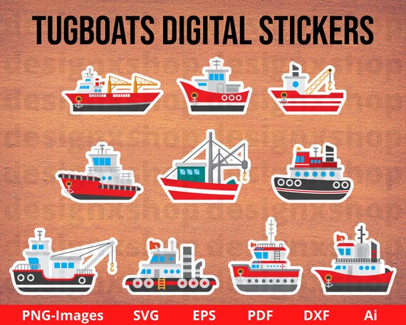 Tugboats Clipart, Tugboats Digital Stickers, Nautical Clipart, Boat Clipart, Boats Svg, Ship Clipart, Digital Download SVG | PNG | EPS
