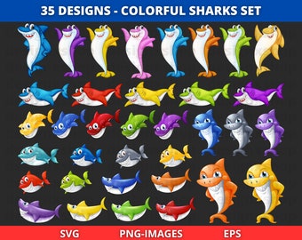 Colorful Sharks Clipart: Smiling Shark Graphics (SVG & PNG)
