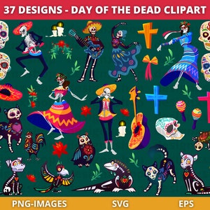 Tag der Toten Clipart, Dia de los Muertos Clipart, Schädel Clipart, Mexikanische Clipart, Fiesta Clipart, Charaktere Instant Download SVG und PNG
