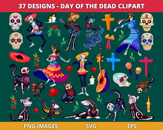 Day of the Dead Clipart, Dia de los Muertos Clipart, Skull Clipart, Mexican Clipart, Fiesta Clipart, Characters Instant Download SVG and PNG