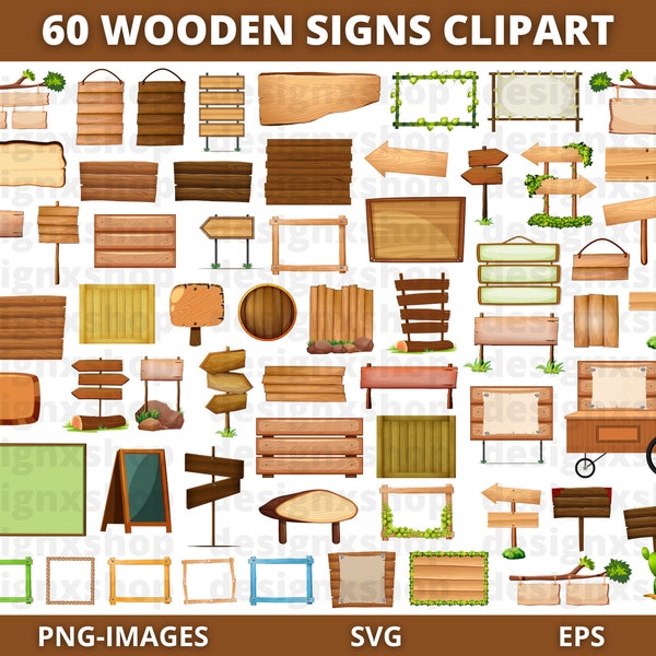 Wooden Signs Clipart, Vintage sign, Wood Background, Antique wooden sign, Summer Spring Signs, Wood Signs with Grass, Instant Download PNG