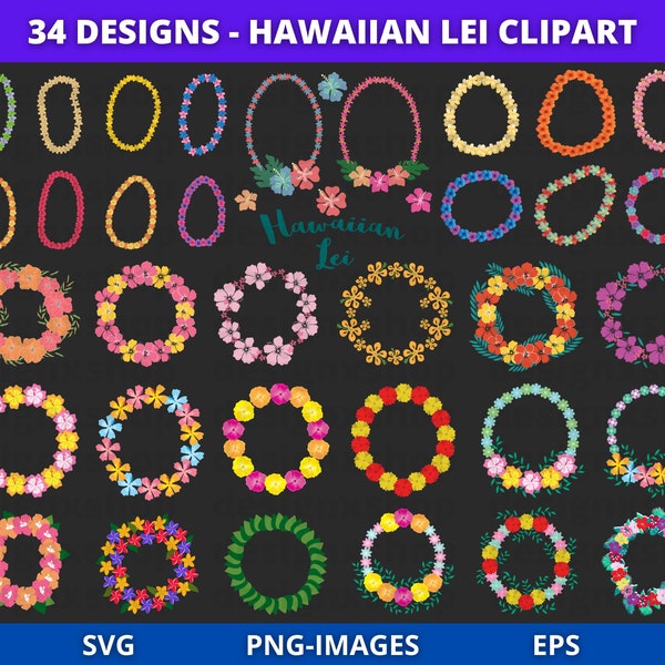 Hawaiian Lei Clipart, Hawaii clipart, Hawaiian lei Svg, Hawaii Flower Svg, Garland clipart, Wreath Svg, Summer clipart, Download SVG and PNG