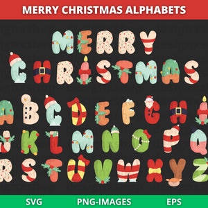 Clipart alphabet de Noël, lettres SVG de vacances, Alphabet de Noël PNG, lettres décoratives, téléchargement immédiat SVG et PNG