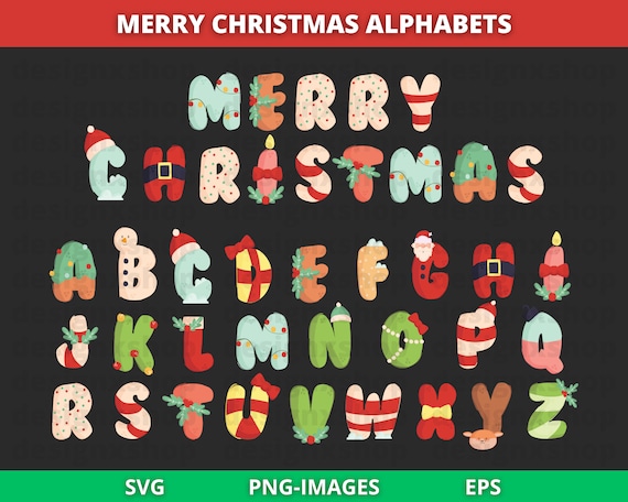 Christmas Alphabet Clipart, Holiday Svg Letters, Christmas Alphabet PNG, Decorative letters, Instant Download SVG and PNG